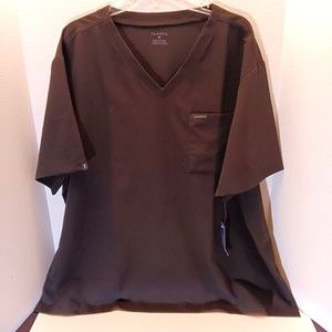 Jaanuu Scrub Top Mens Size 3X Black V-Neck Medical Nurse Pocket Shirt Stretch